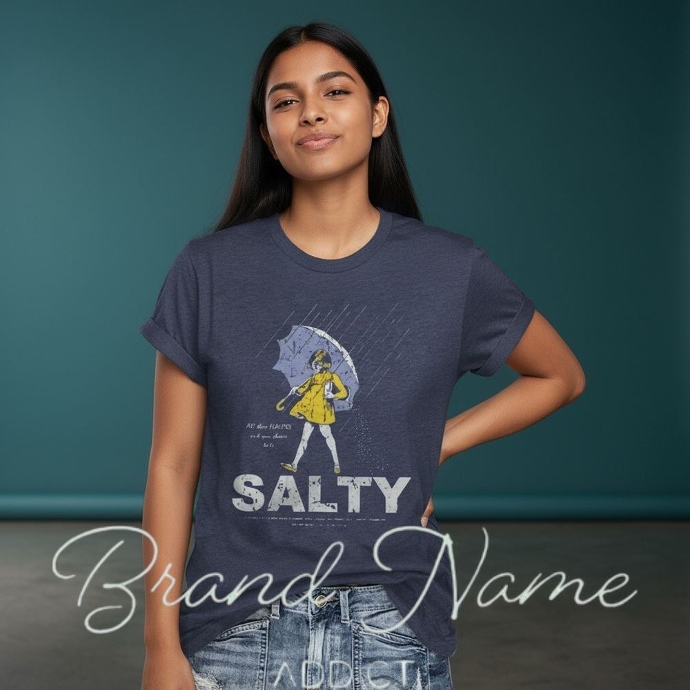 “SALTY” 100% Cotton Blue Short Sleeve Tee - Picture 3 of 3